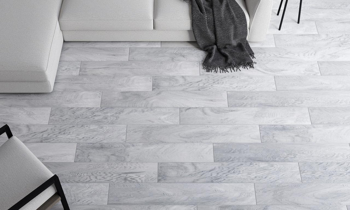 Baldosa de porcelana tipo duela Blue Ridge Grey 8x48