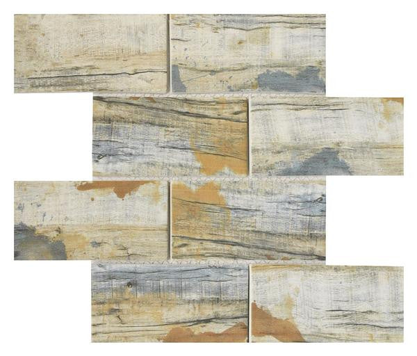 Mosaico de vidrio Bark Bay de 3x6 en lámina de 12x12