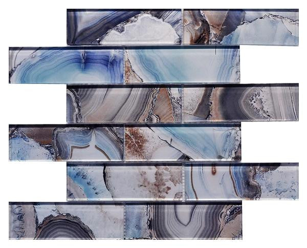 Mosaico de vidrio Ocean 2x6, lámina de 12x12