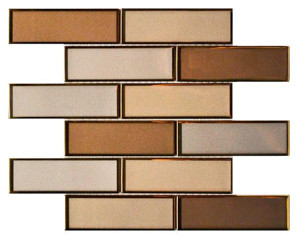 Mosaico de vidrio espejo Tan Blend 2x6, hoja de 12x12