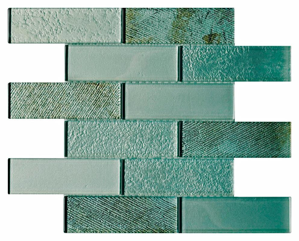 Mosaico de Vidrio Metálico Menta de 2x6 en Hoja de 12x12
