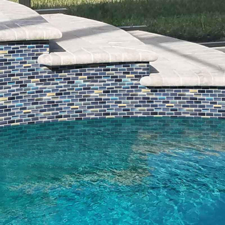 Mosaico de vidrio azul puro 1x2 Lámina de 12x12
