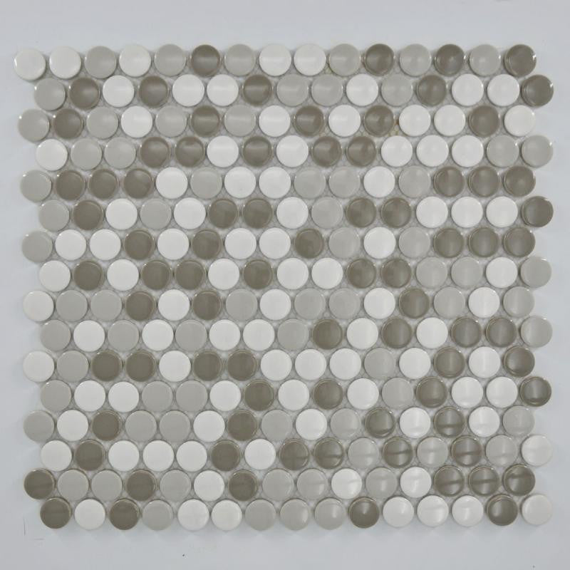 Mosaico de Porcelana Redondo de Canto Rodado Mezcla Gris Hoja 12x12