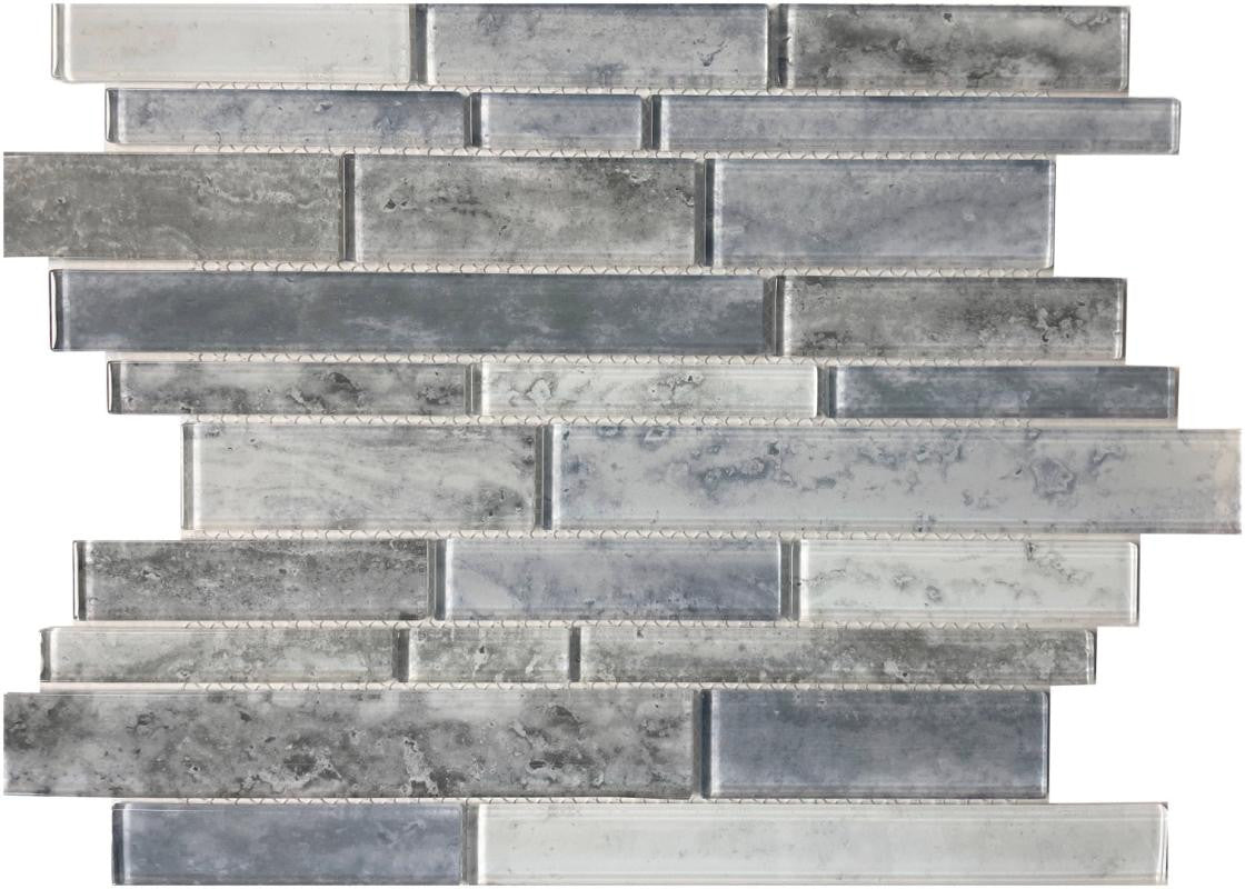 Blue Grey Blend Linear Glass Mosaic Tile 12x12 Sheet