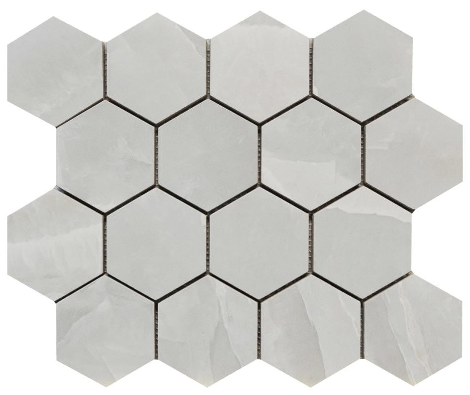 Mosaico de porcelana mate Era Mystic Gray de 3" hexagonal 12x12