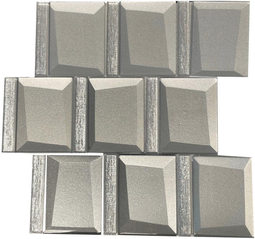 Mosaico de vidrio cuadrado 3D Glitz gris Hoja de 12x12