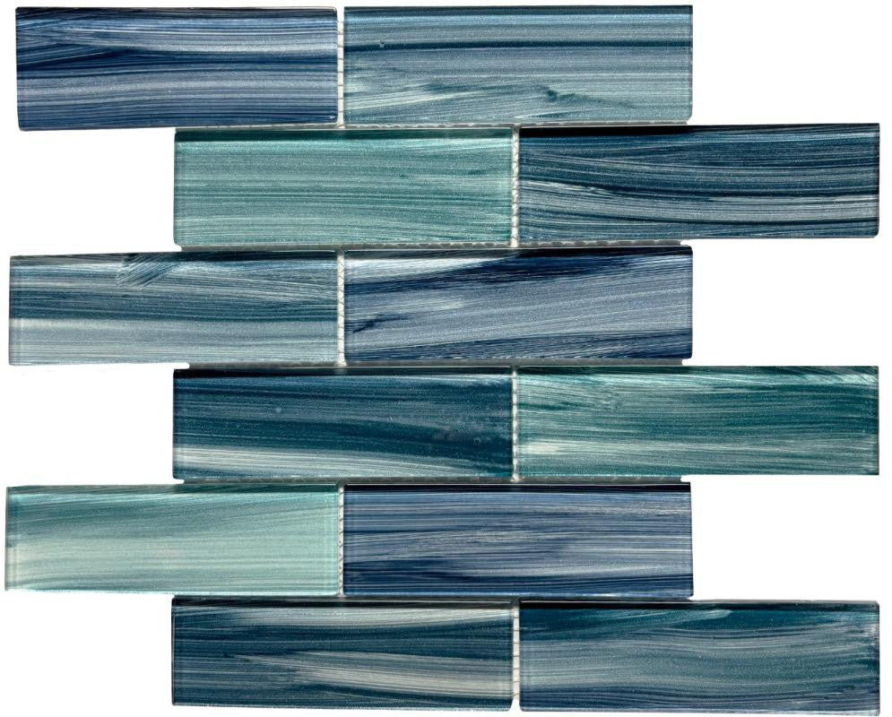 Mosaico Tropical Blue de vidrio 2x6, hoja de 12x12