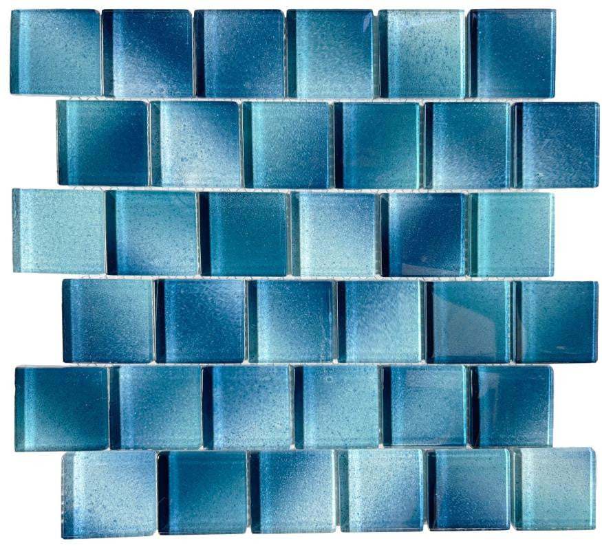 Mosaico de vidrio Aqua Sparkle 2x2, lámina de 12x12