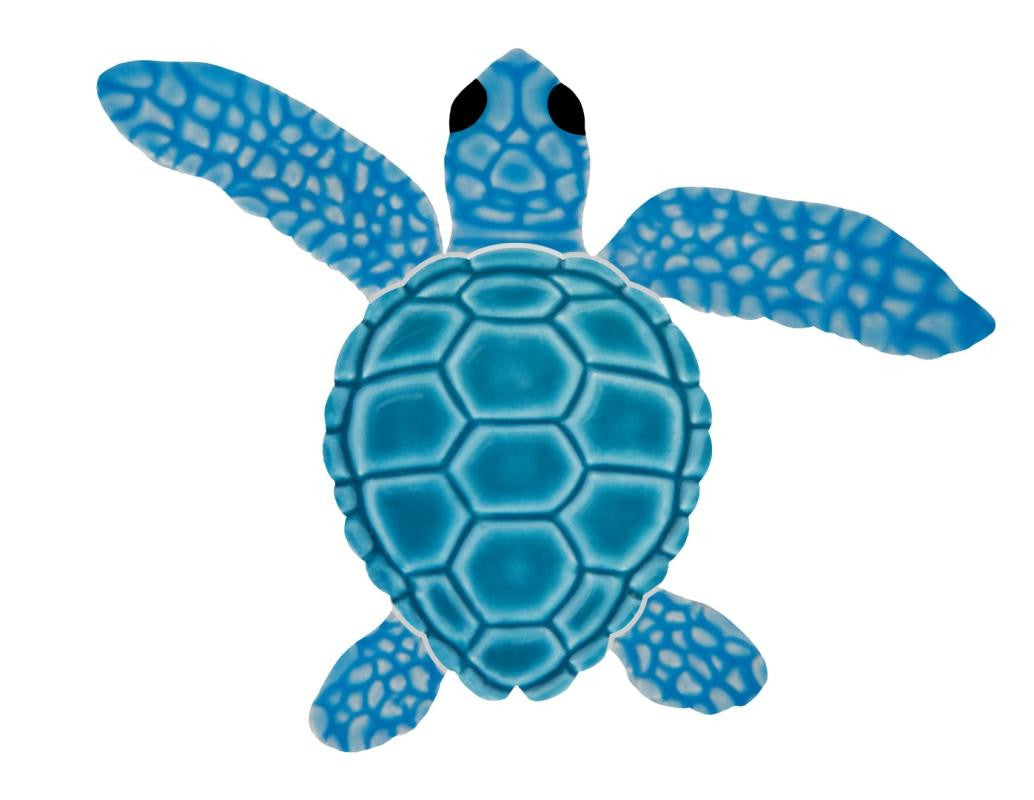 Turtle Loggerhead C Aqua Mini 4" Ceramic Mosaic Tile
