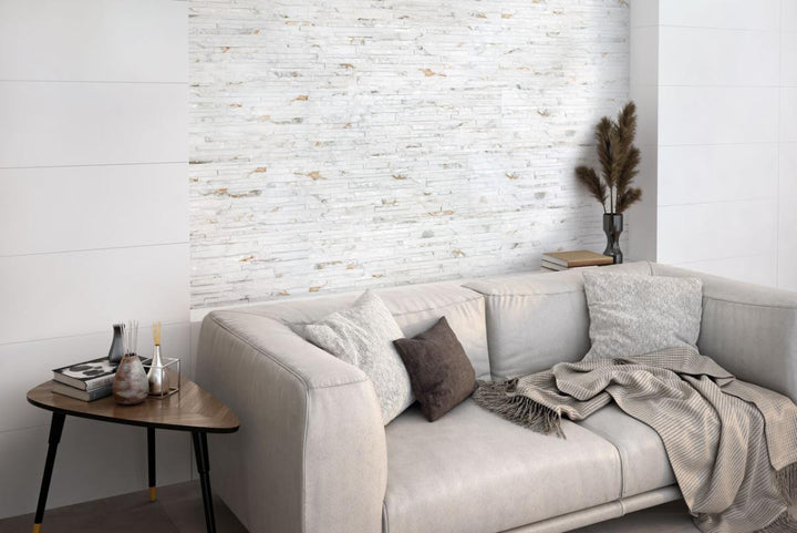Thuy Blanco 13x36 3D Ledger Look Porcelain Wall Tile