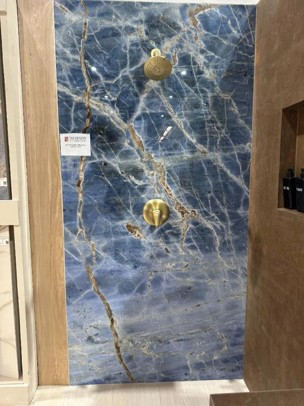 Marmoteca Blue Denim 48x110 Polished Marble Look Porcelain Panel Porcelain Tile