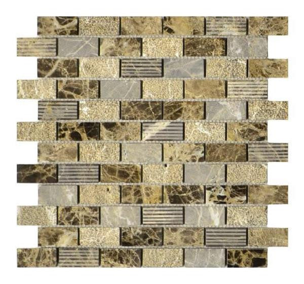 Mosaico de mármol de ladrillo Dark Emperador de 1x2 pulgadas en plancha de 12x12 pulgadas