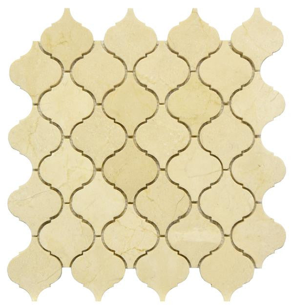 Mosaico de mármol Crema Marfil en forma de farolillo, lámina de 30x30 cm