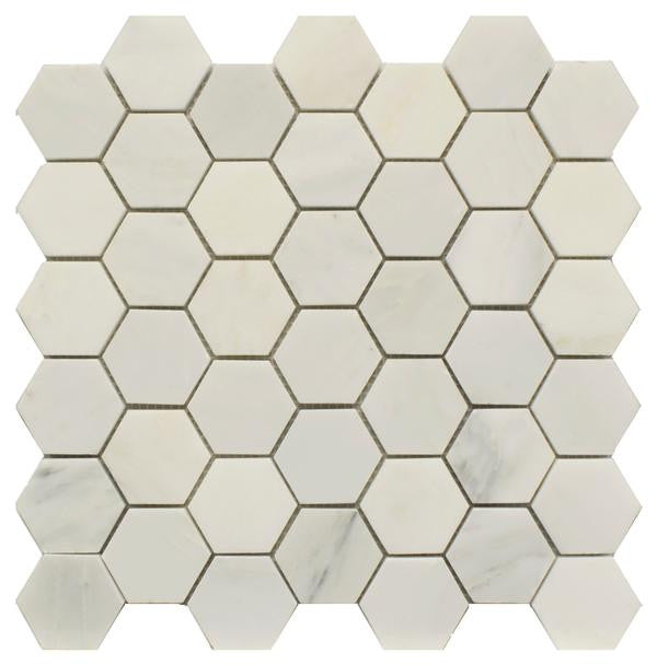 Statuary Carrara White 2" Hex Polished Marble Mosaic Tile 12x12 Sheet