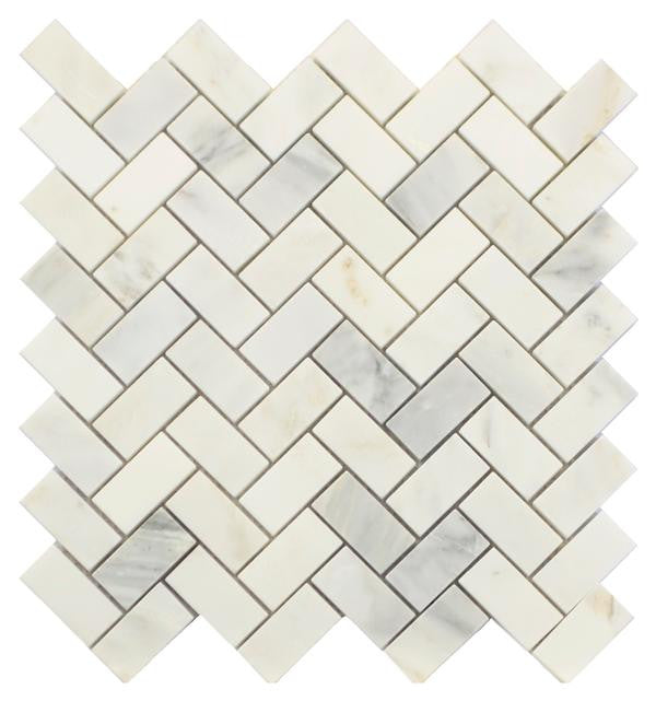 Statuary Carrara White Herringbone Marble Mosaic Tile 12x12 Sheet