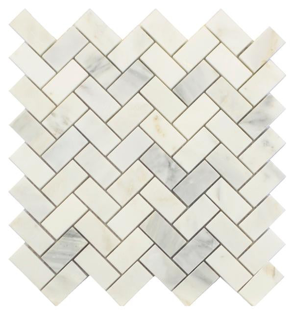 Statuary Carrara White Herringbone Marble Mosaic Tile 12x12 Sheet