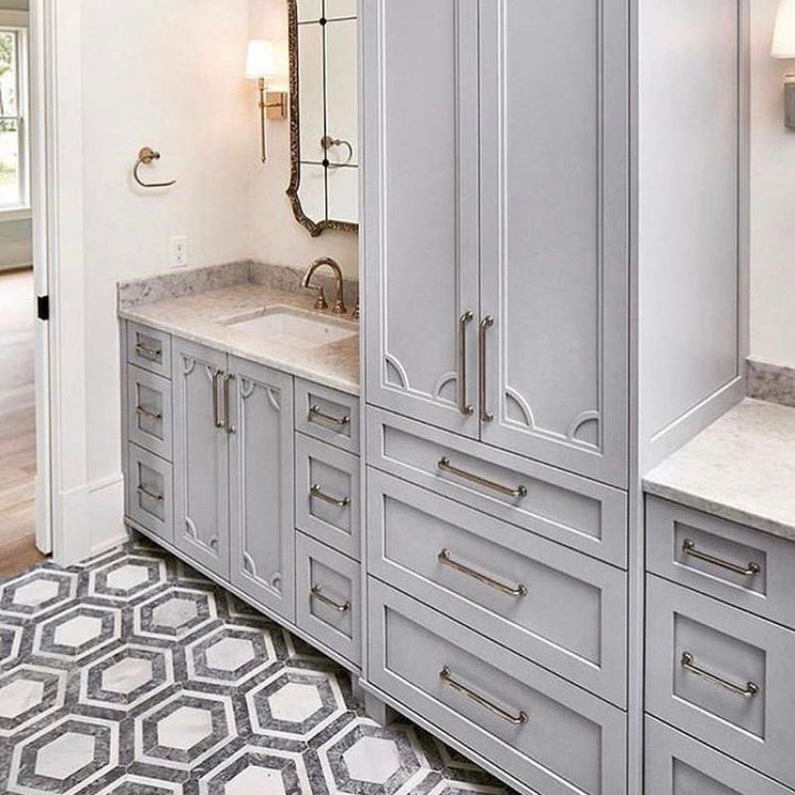 Grey and White Marble Hexagon Honed Tile 12x10 Marble Tile