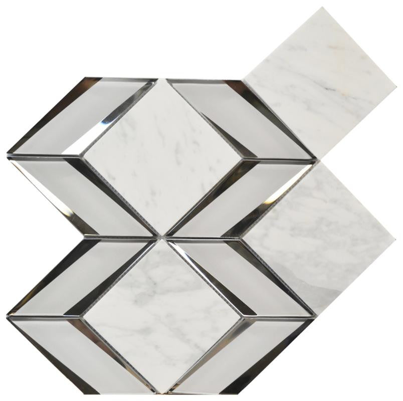 Mosaico de vidrio y mármol Carrara Diamond 12x12