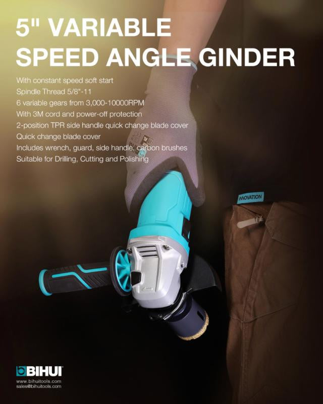 Amoladora angular de velocidad variable de 5" Bihui