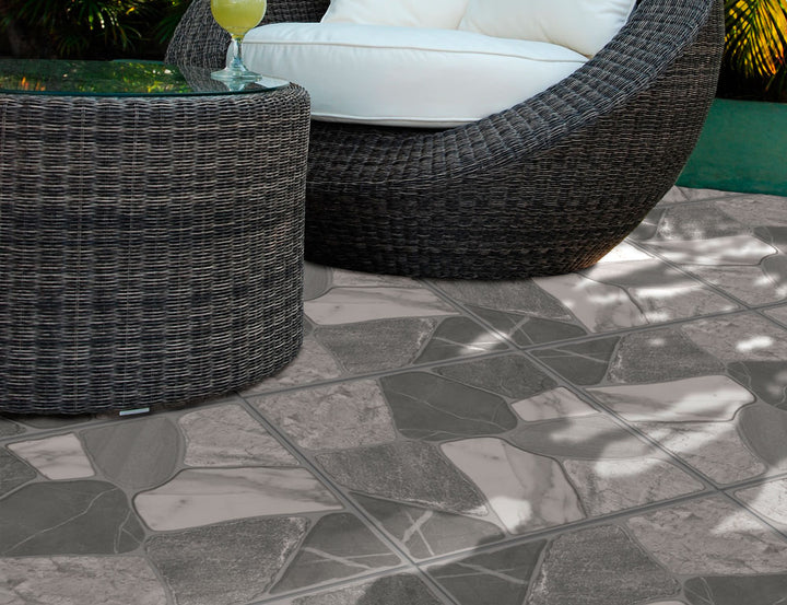 Grey Rocks Textured Outdoor Ceramic Patio Tile 18x18 Ceramic Tile