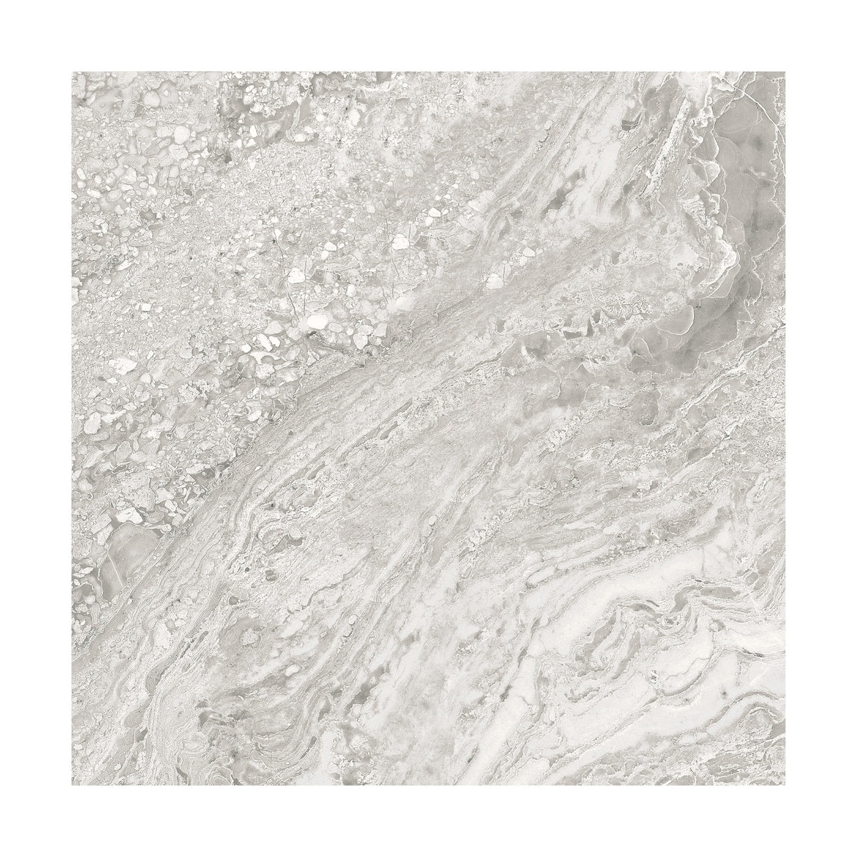 Brescia Grey 22x22 matte porcelain tile face variation with sweeping, layered grey veins