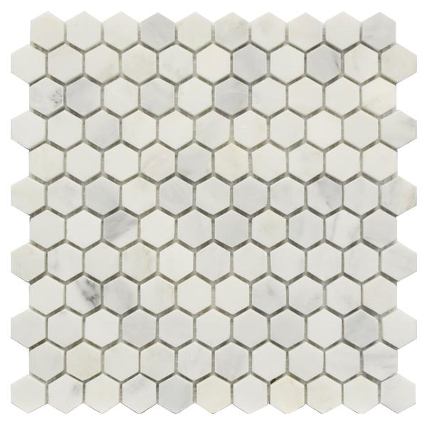 Statuary Carrara White 1" Hex Honed Marble Mosaic 12x12