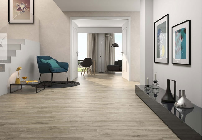 Two 8x34 Wood Grain Porcelain Tile Styles: Kingswood and Atelier
