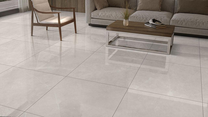 Baldosa de porcelana brillante Amani gris claro 32x32 para suelo