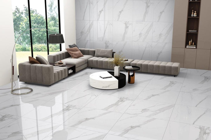 Calacatta Tranco 32x32 Polished Marble Look Porcelain Tile
