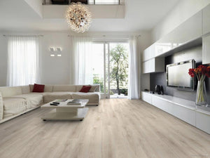 Wood look porcelain tile floor in a modern home living room.