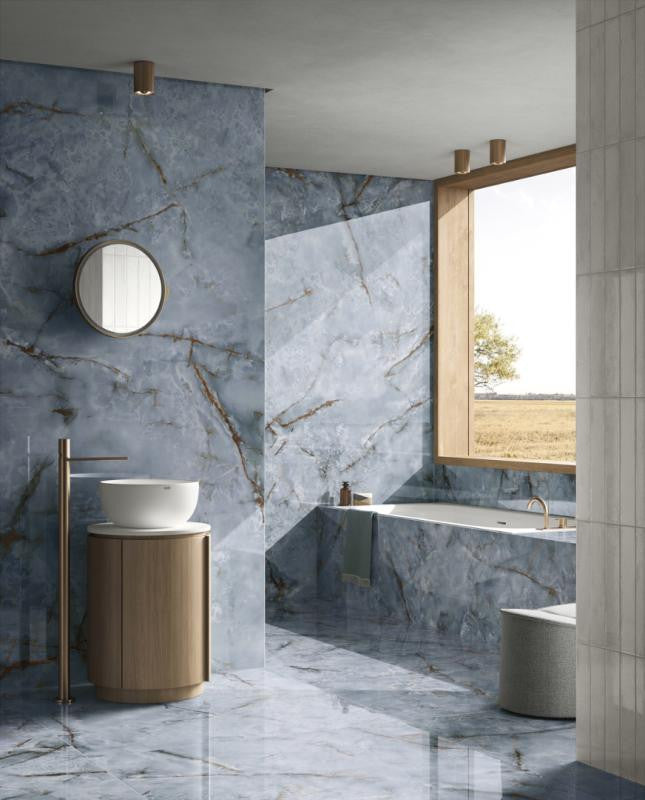Azulejo de Porcelana Pulido con Apariencia de Ónix Premiere Onice Azzurro 24x24