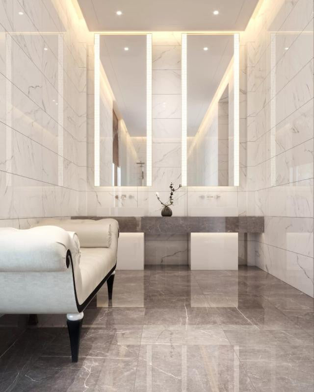 Olimpo 12x24 Polished White Marble Look Porcelain Tile