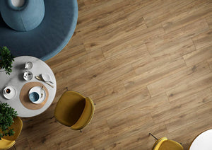 Baldosa de porcelana Sequoia Brown imitación madera de 8x40