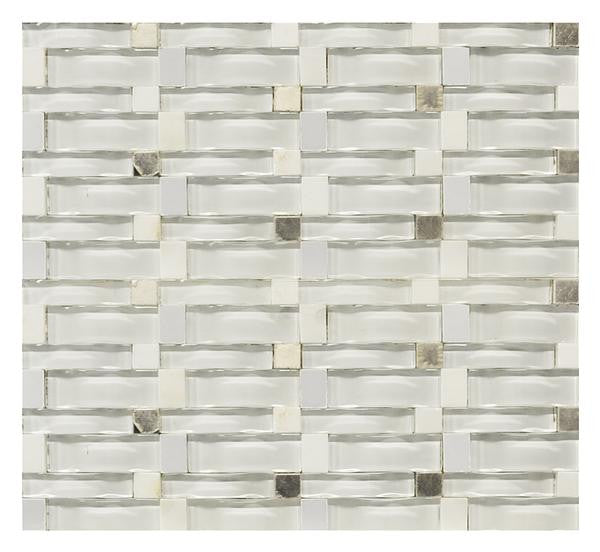 Mosaico de metal y piedra con vidrio ondulado Super White 13x11 Hoja