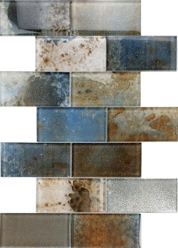 Mosaico de vidrio Óxido Metálico 3x6 en lámina de 12x12