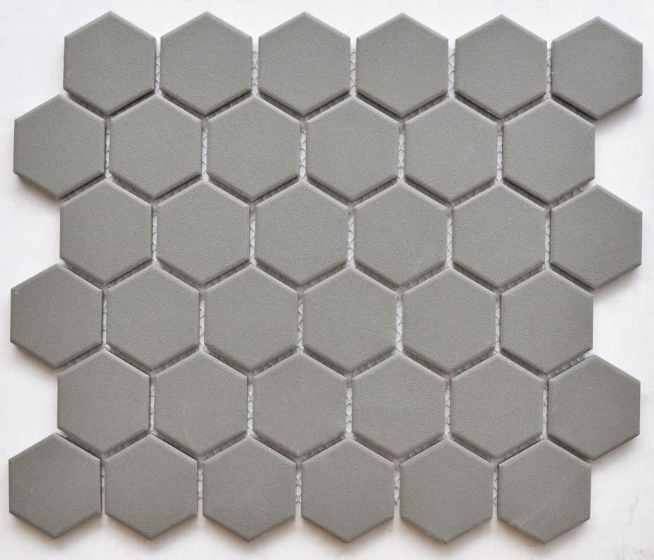 Mosaico hexagonal de porcelana de 2" Silver Hoja de 11x13