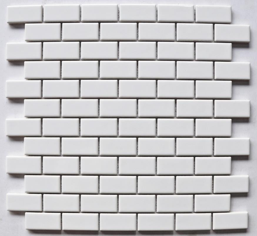 Mosaico de Porcelana Brillante Blanco Ladrillo de 1x2 en Plancha de 12x12