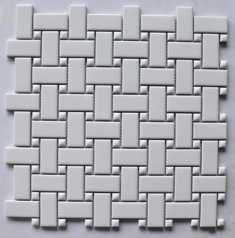 Mosaico de Porcelana Brillante Blanco de Patrón Cestería en Plancha de 12x12