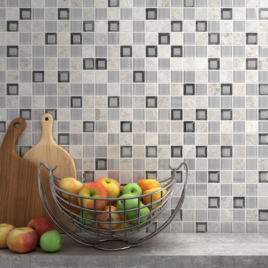 Mosaico de Vidrio Keops Gris 2x2 Lámina 12x12