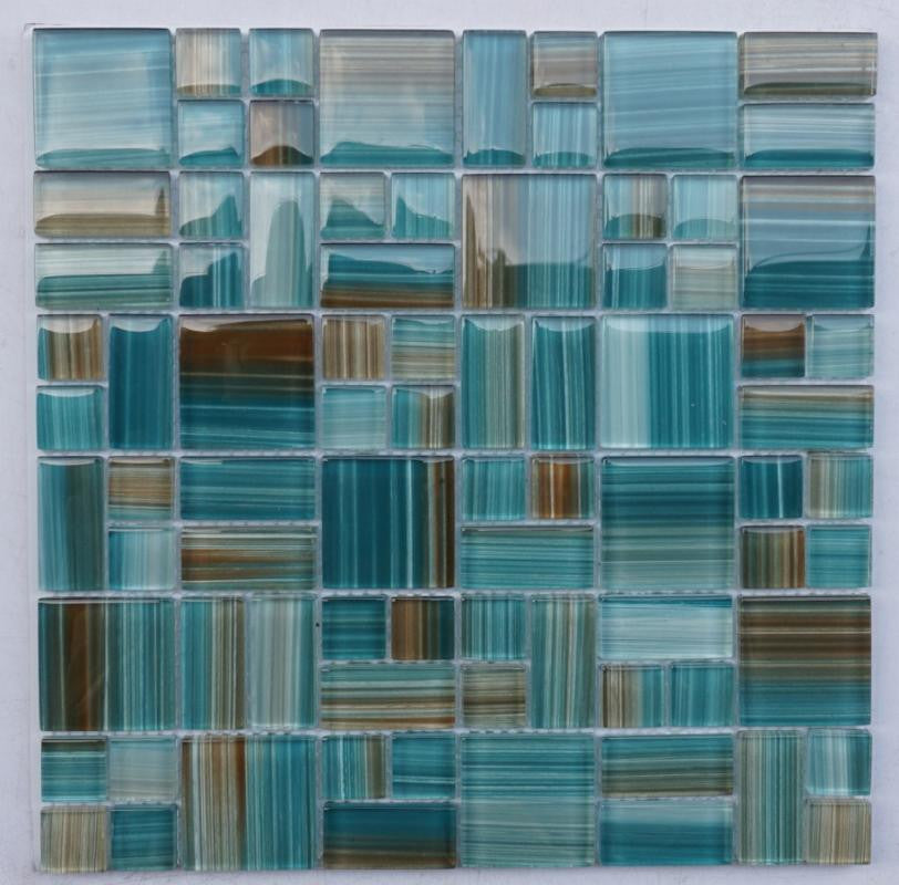 Mosaico de vidrio Pure Aqua Puzzle Hoja de 12x12