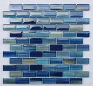 Mosaico de vidrio azul puro 1x2 Lámina de 12x12