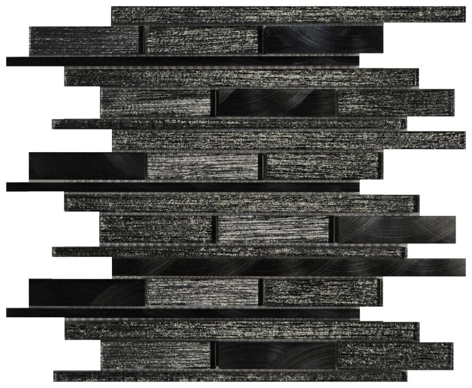 Mosaico de vidrio lineal negro seda en lámina de 12x12