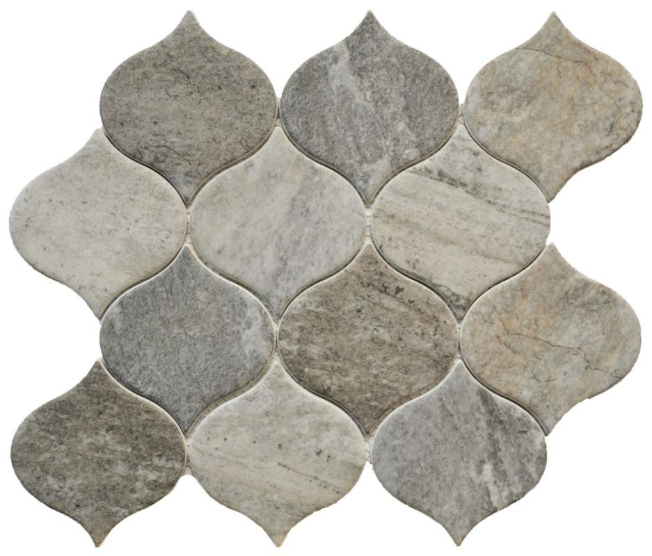 Mosaico de Vidrio Gris Jaspeado en Forma de Lágrima, Lámina de 12x12