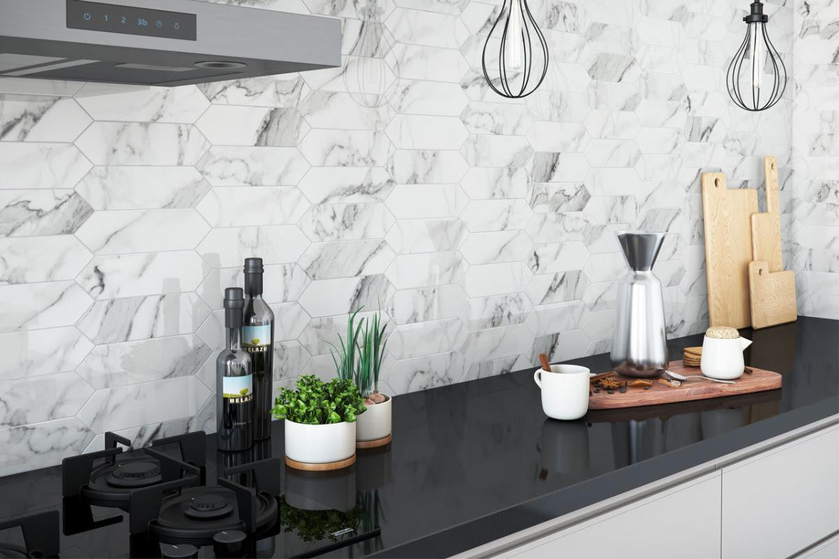 Alps Bianco Polished Picket Porcelain Mosaic Tile 11x18