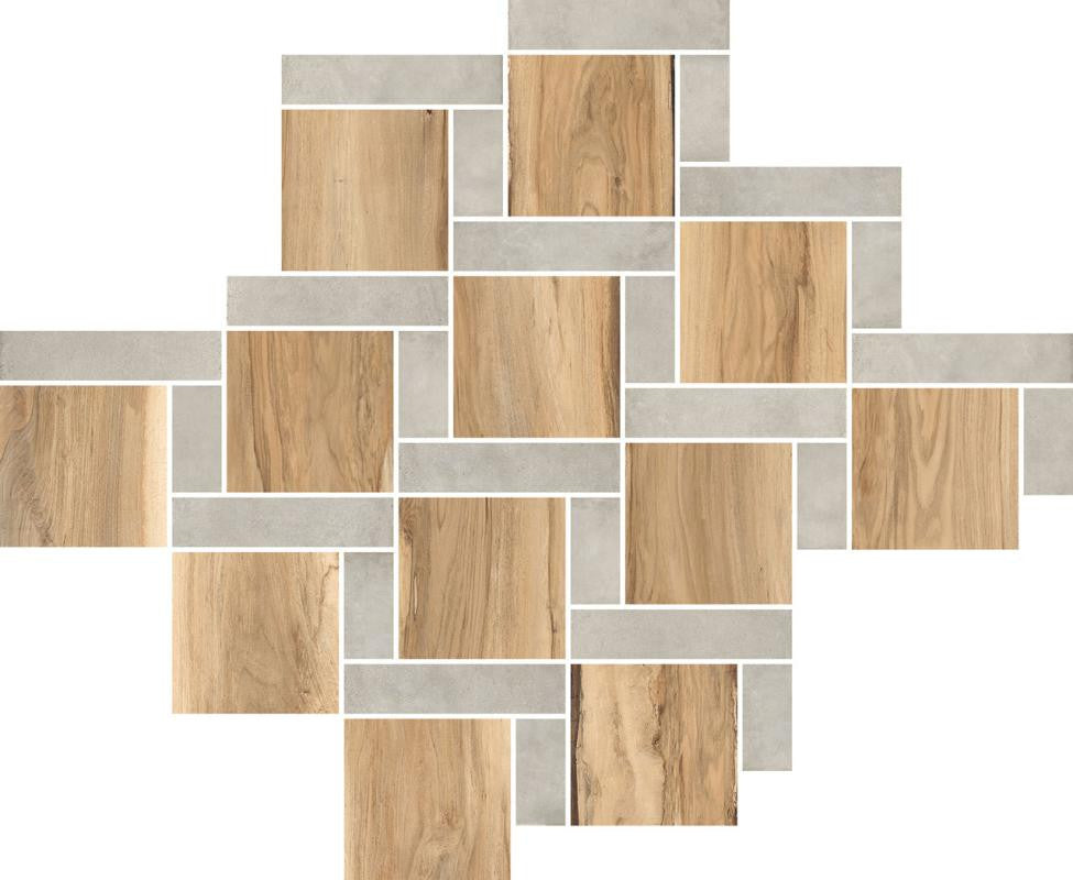 Azulejo de mosaico de porcelana con aspecto de madera Sherwood Square Oak 11x12