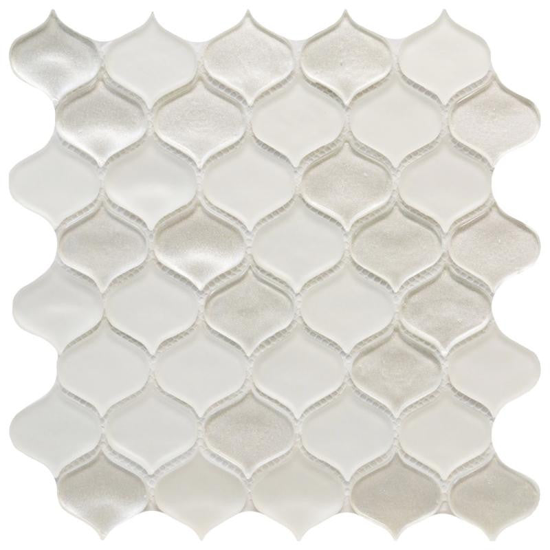 Mosaico de vidrio en forma de lágrima metálico blanco, lámina de 11x11