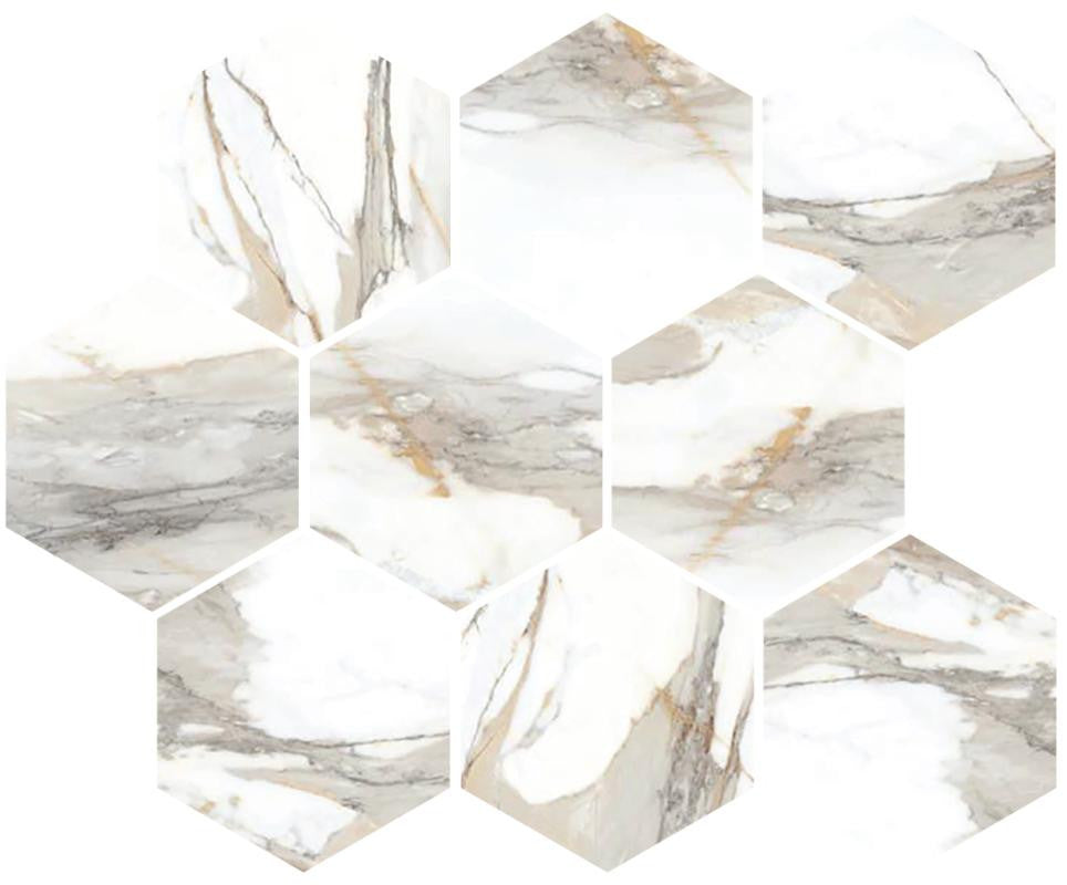 Mosaico de Porcelana Hexagonal Mate de 4" Classica Crema en Plancha de 12x12