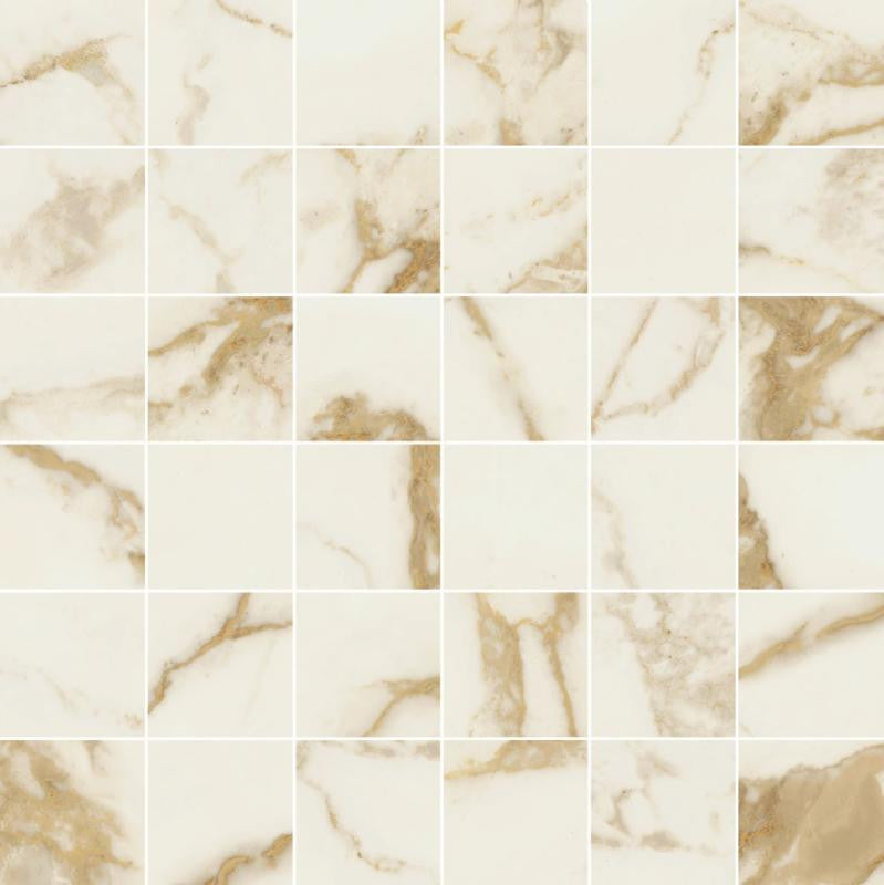 Prestige Calacatta Gold 2x2 Porcelain Mosaic 12x12 Sheet