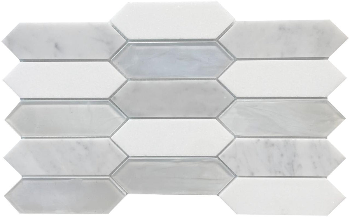 Mosaico de vidrio Snow Pearlescent Picket 14x10