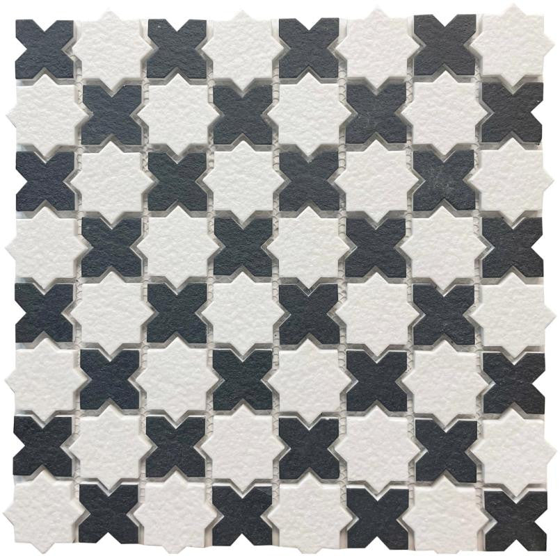 Mosaico de vidrio a cuadros blancos y negros Hoja de 12x12